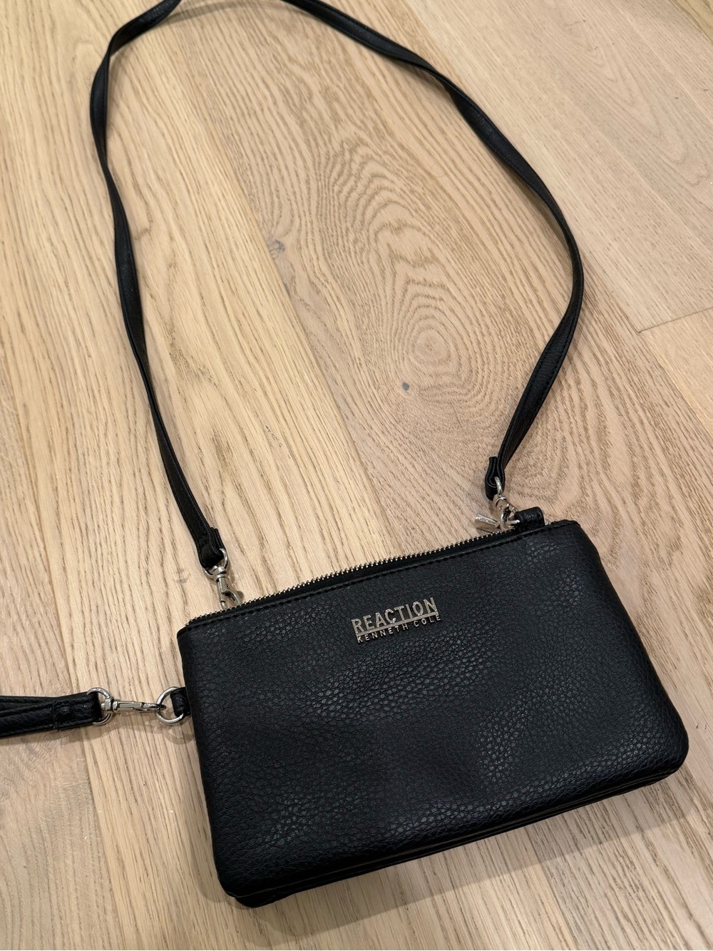 Kenneth Cole Reaction Black Pebbled Leather Crossbody Wristlet